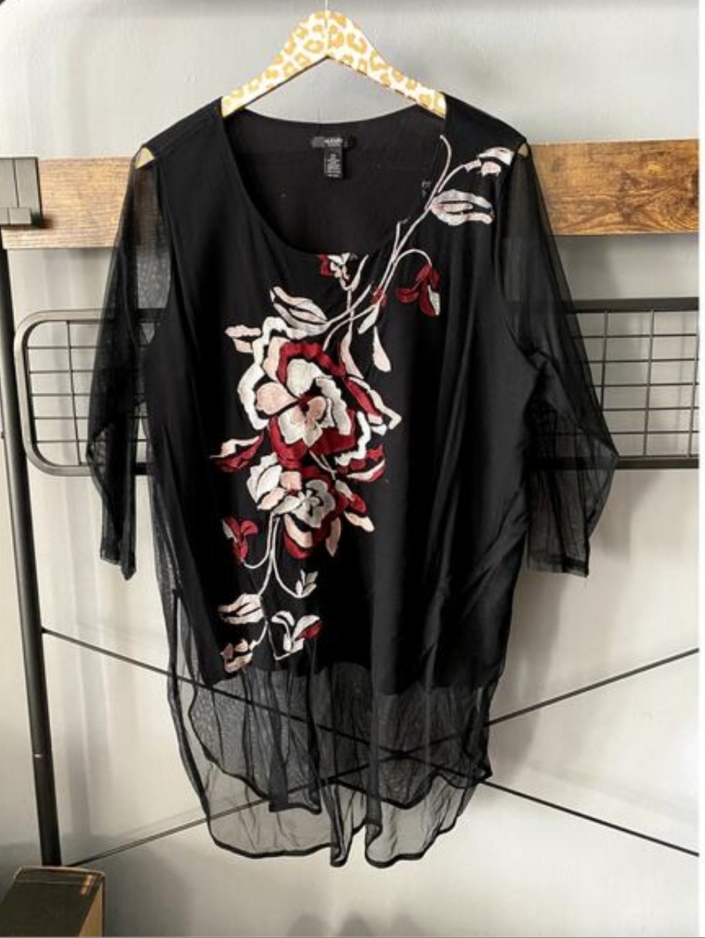 Alfani Black Floral Plus Blouse | Large. Tag Says 3X, Fits A LARGE